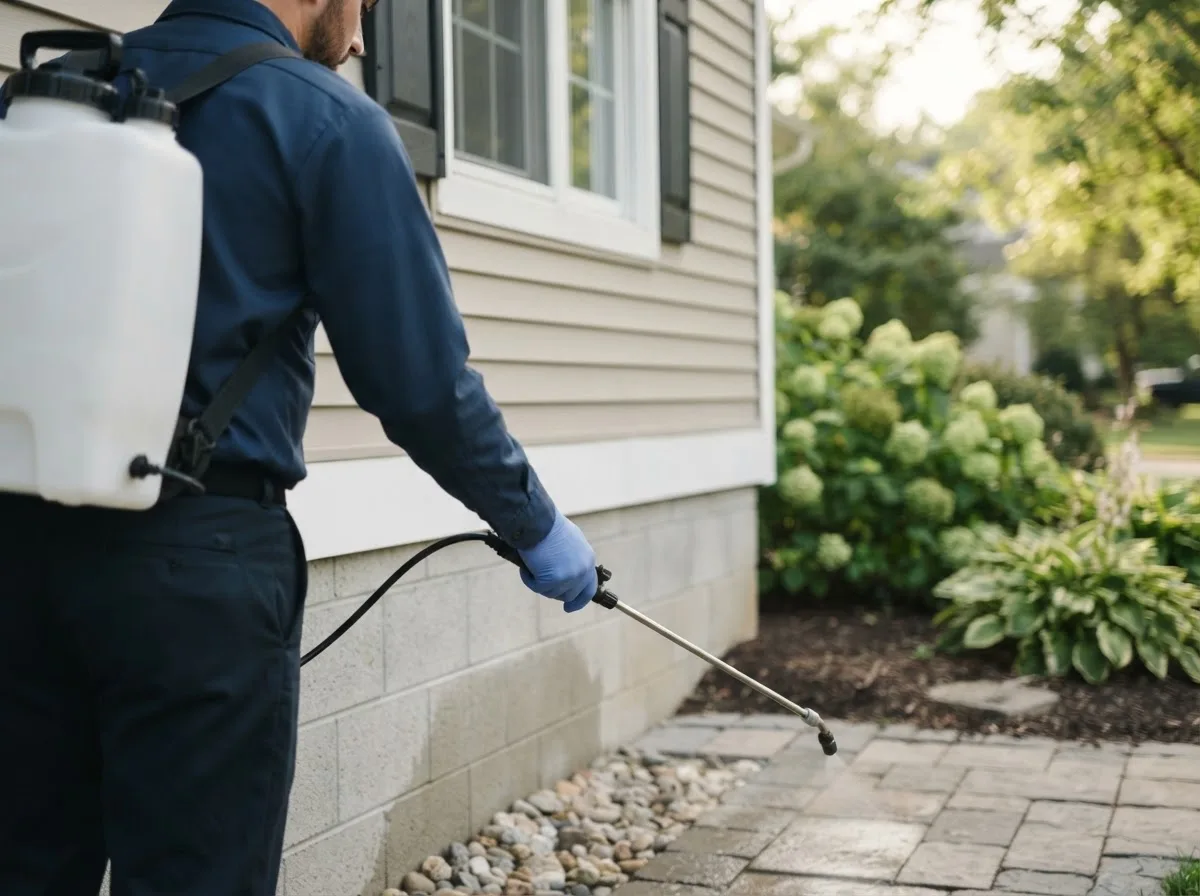 Pest control technician inspecting a home in Williamsburg, OH